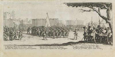 Reclutamiento de la tropa Les miseres et les mal-heures de la guerre, pl. 2 de Jacques Callot